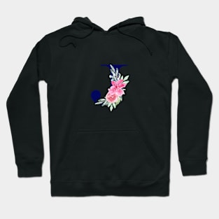 Watercolor Floral Letter J in Navy Hoodie